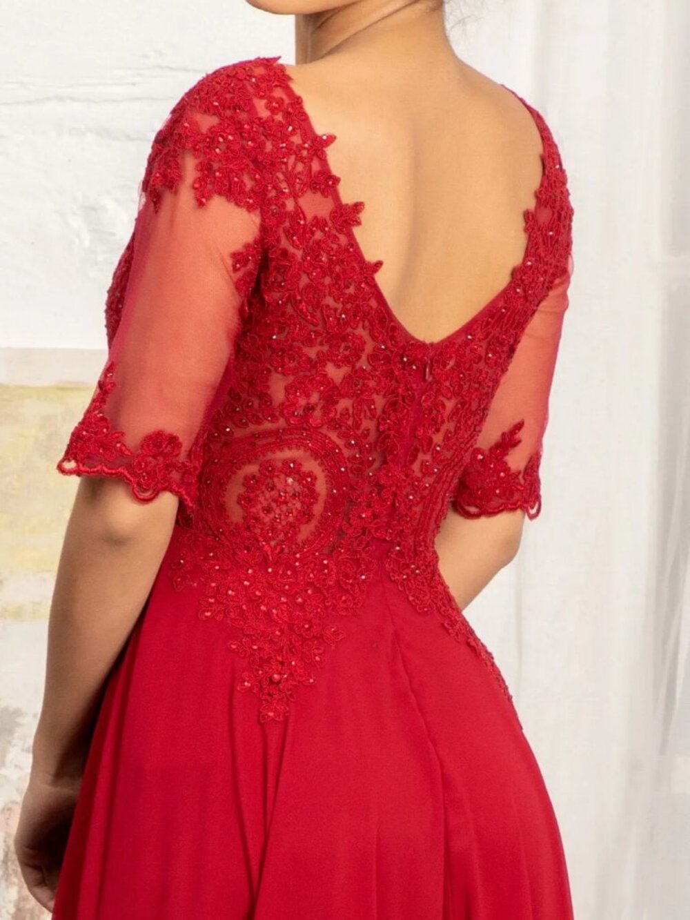 GLS Collective Burgundy Lace-Appliqué Maxi Dress - Picture 6 of 7